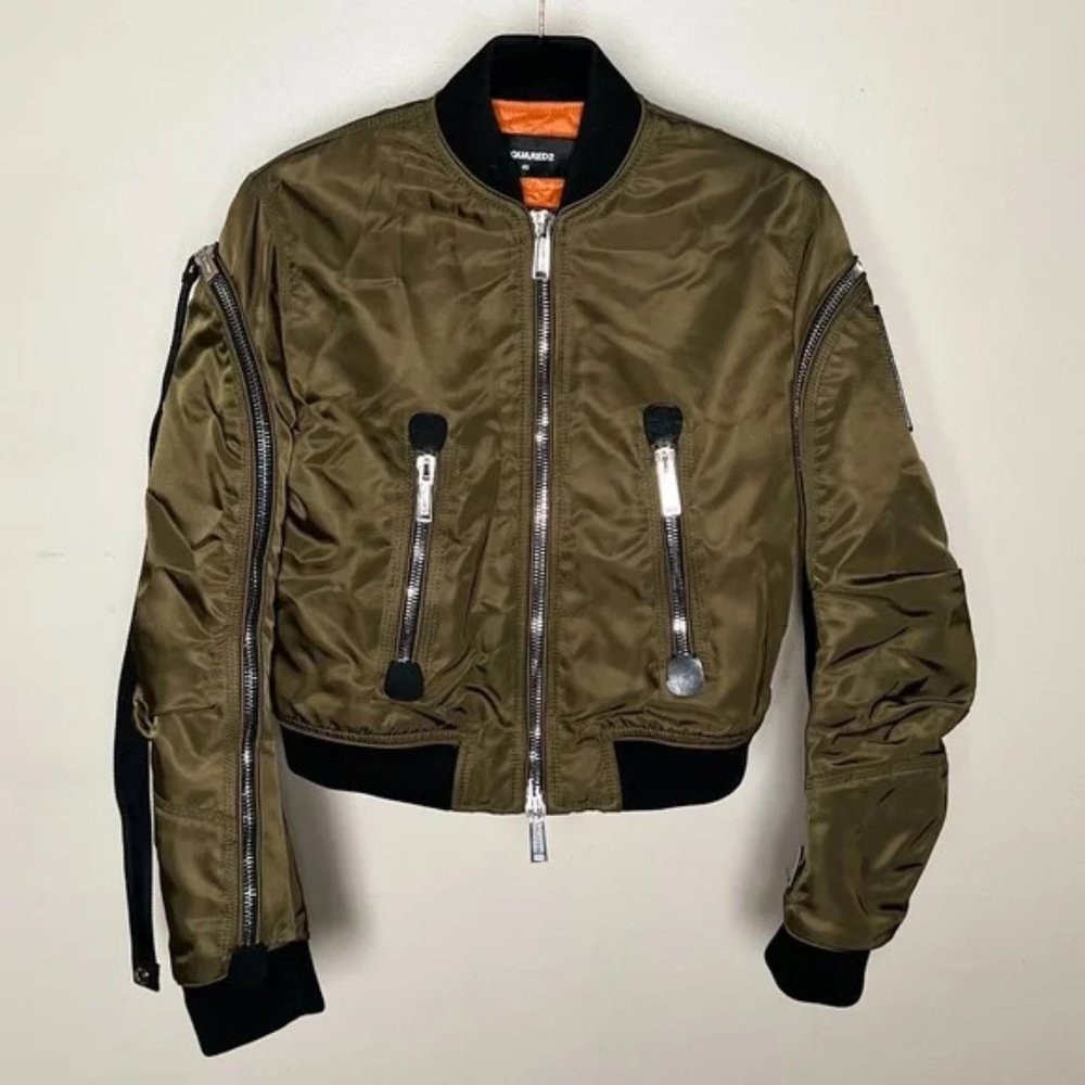 Dsquared2 Olive Military Cropped Bomber Jacket Womens Size M